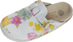 Klapki skórzane fusbet z kwiatowym motywem – komfort i styl na co dzień