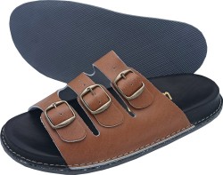 Skórzane klapki męskie z trzema klamrami – Fusbet profilowane