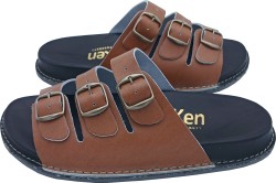 Skórzane klapki męskie z trzema klamrami – Fusbet profilowane