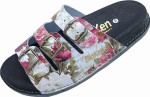 Damskie klapki skórzane z profilowaną wkładką - kwiatowy wzór Fusbet
