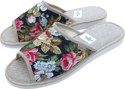 Lniane Klapki Damskie do Domu – Kwiatowy Urok w Stylu Retro