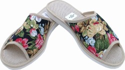 Lniane Klapki Damskie do Domu – Kwiatowy Urok w Stylu Retro