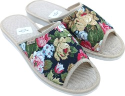 Lniane Klapki Damskie do Domu – Kwiatowy Urok w Stylu Retro
