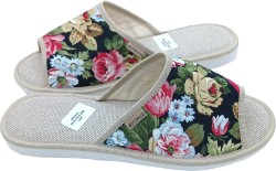 Lniane Klapki Damskie do Domu – Kwiatowy Urok w Stylu Retro