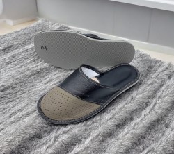 Kapcie męskie skórzane z naturalnej skóry – wygodne pantofle domowe z miękką podeszwą | Produkt polski