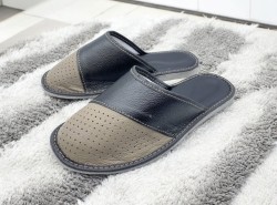 Kapcie męskie skórzane z naturalnej skóry – wygodne pantofle domowe z miękką podeszwą | Produkt polski