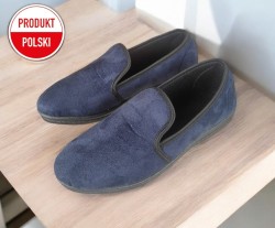 Kapcie męskie slip on – granatowe tenisówki domowe z antypoślizgową podeszwą | Produkt polski