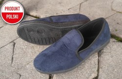 Kapcie męskie slip on – granatowe tenisówki domowe z antypoślizgową podeszwą | Produkt polski