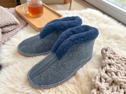 Bambosze męskie filcowe kapcie z wysoką cholewką – Ciepło i wygoda na chłodne dni