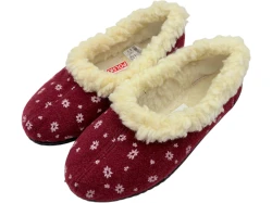 Bambosze Ciepłe damskie z wełną – bordowe w kwiatki