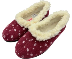 Bambosze Ciepłe damskie z wełną – bordowe w kwiatki