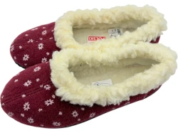 Bambosze Ciepłe damskie z wełną – bordowe w kwiatki