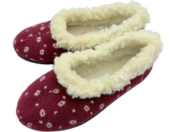 Bambosze Ciepłe damskie z wełną – bordowe w kwiatki