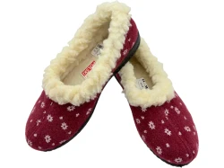 Bambosze Ciepłe damskie z wełną – bordowe w kwiatki
