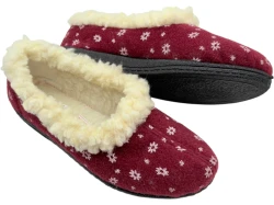 Bambosze Ciepłe damskie z wełną – bordowe w kwiatki