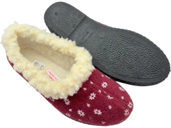 Bambosze Ciepłe damskie z wełną – bordowe w kwiatki