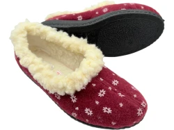 Bambosze Ciepłe damskie z wełną – bordowe w kwiatki