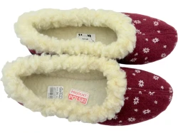 Bambosze Ciepłe damskie z wełną – bordowe w kwiatki