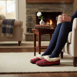 bambosze ciepłe kapcie damskie szkocka krata