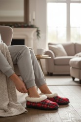 bambosze ciepłe kapcie damskie szkocka krata