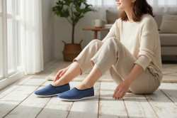 Kapcie damskie niebieskie – lekkie bambosze domowe, polska produkcja