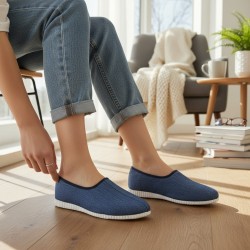 Kapcie damskie niebieskie – lekkie bambosze domowe, polska produkcja