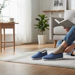 Kapcie damskie niebieskie – lekkie bambosze domowe, polska produkcja