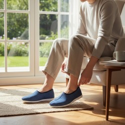 Kapcie damskie niebieskie – lekkie bambosze domowe, polska produkcja