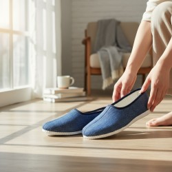 Kapcie damskie niebieskie – lekkie bambosze domowe, polska produkcja