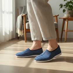 Kapcie damskie niebieskie – lekkie bambosze domowe, polska produkcja