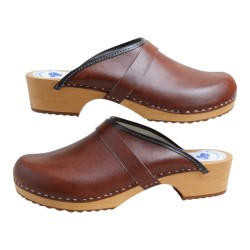 Męskie Drewniaki Skórzane brąz antyczny