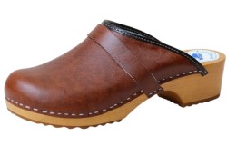 Męskie Drewniaki Skórzane brąz antyczny