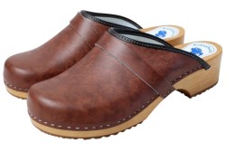 Męskie Drewniaki Skórzane brąz antyczny