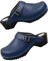 Drewniaki skórzane męskie granatowe – klasyka, komfort