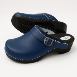 Drewniaki skórzane męskie granatowe – klasyka, komfort