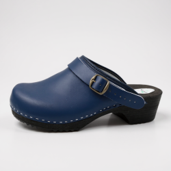 Drewniaki skórzane męskie granatowe – klasyka, komfort