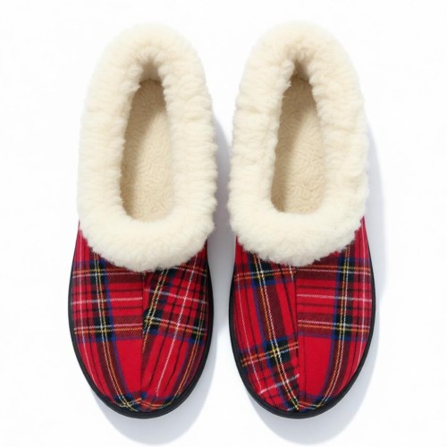 bambosze ciepłe kapcie damskie szkocka krata