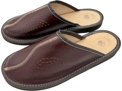 Kapcie skórzane damskie – wygodne, oddychające, polskie | Bordowe