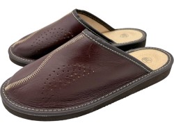 Kapcie skórzane damskie – wygodne, oddychające, polskie | Bordowe