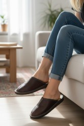 Kapcie skórzane damskie – wygodne, oddychające, polskie | Bordowe