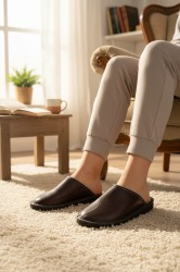 Kapcie skórzane damskie – wygodne, oddychające, polskie | Bordowe