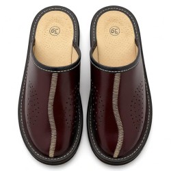 Kapcie skórzane damskie – wygodne, oddychające, polskie | Bordowe
