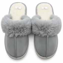 Polskie kapcie damskie ciepłe szare z futerkiem – wygodne pantofle domowe
