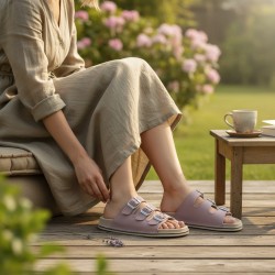 Klapki skórzane Bioken Original Fusbet – różowy pudrowy