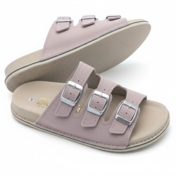 Klapki skórzane Bioken Original Fusbet – różowy pudrowy