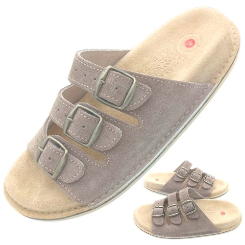 BioKen Klapki skórzane ORIGINAL fusbet taupe boho