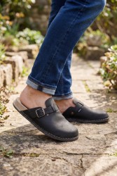 Bioken anatomic Klapki Skórzane Męskie ORIGINAL Fusbet czarny grafit