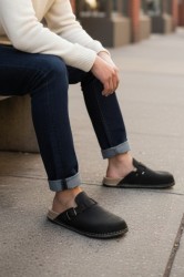 Bioken anatomic Klapki Skórzane Męskie ORIGINAL Fusbet czarny grafit