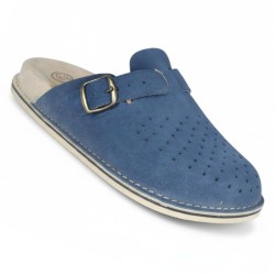 Klapki skórzane męskie BioKen z profilowaną wkładką Fusbet granatowe