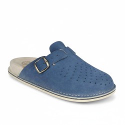 Klapki skórzane męskie BioKen z profilowaną wkładką Fusbet granatowe